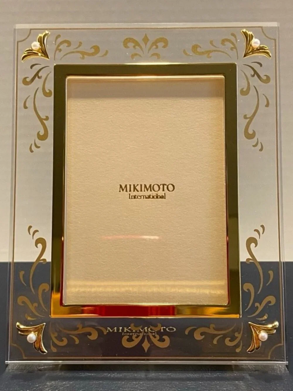 NWB Mikimoto Desk Clock & Photo Frame Gold Filigree w/ Mikimoto Pearls Gift Set